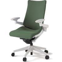 【組立設置込】イトーキ アクトチェア ハイバック 布張 ランバー無 可動肘 樹脂脚 ナイロンキャスター ハンガー付 白×アイビーグリーン 1脚（直送品）