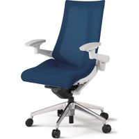 【設置込】イトーキ アクトチェア ハイバック メッシュ ランバー無 可動肘 アルミ脚 ナイロンキャスター ハンガー無 白×ネイビーブルー 1脚（直送品）