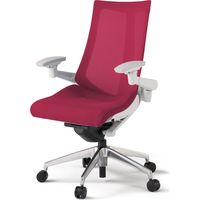 【設置込】イトーキ アクトチェア ハイバック メッシュ ランバー無 可動肘 アルミ脚 ナイロンキャスター ハンガー無 白×ラズベリーレッド 1脚（直送品）
