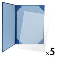 ササガワ 証書ファイル A4 レザー調 濃紺青 10-6001 1セット(1冊×5)