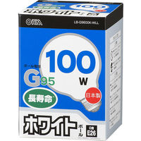 オーム電機 白熱電球 ボール球 G95 E26 ホワイト 100W 127mm LB-G9600K-WLL 1セット(5個)（直送品）