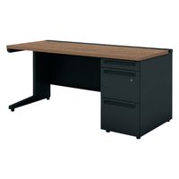 【組立設置込】プラス US 片袖机 幅1600×奥行700×高720ｍｍ ウォルナット×ブラック UR-167WAL-3 PW/SBK 1台（直送品）