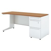 【組立設置込】プラス US-W 片袖机 ミディアムウッド×ホワイト UR-167WDL-3 T2/W4 1台（直送品）