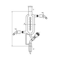 高真空グリースレスバルブ付二重管式分留受器 高真空グリースレスバルブ PTFE ウォーターコネクター仕様 200mL 3604-200V-4L-W（直送品）