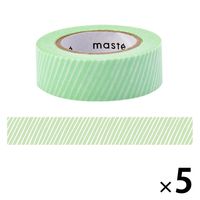 水性ペンで書けるマスキングテープ ストライプ・グリーン 小巻 幅15mm maste（マステ）（R） MST-FA12-D マークス 5個