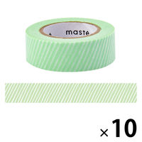 水性ペンで書けるマスキングテープ ストライプ・グリーン 小巻 幅15mm maste（マステ）（R） MST-FA12-D マークス 10個