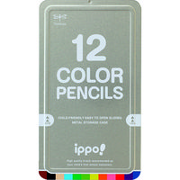 色えんぴつ　スライド缶入　ippo（イッポ）　12色　プレーンM（シルバー）　CL-RNAN0412C　1個　トンボ鉛筆