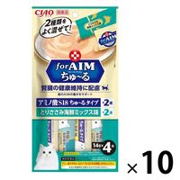 【アウトレット】いなば CIAO for AIM ちゅーる 腎臓の健康維持に配慮 とりささみ海鮮ミックス味 国産（14g×4本）10袋 猫用おやつ