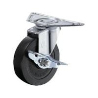ハンマーキャスター ハンマー Eシリーズコーナー 旋回式ゴム車輪(ローラーベアリング)100mm ストッパー付 215E-RDB100 1個（直送品）