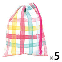 コッカ 巾着 小 チェック柄（ピンク） CS-1295 1A 1セット（5個）