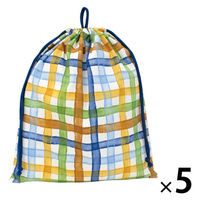 コッカ 巾着 大 チェック柄（青） CS-1298 1A 1セット（5個）