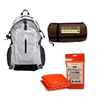 多機能リュック(ホワイト)＋封筒型寝袋(ブラウン)＋静音アルミ寝袋  40-45L シュラフ 避難 災害 EVERSAFE（直送品）