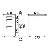 プラス スチールデスク フラットライン 奥行600mm用 脇机 3段 ホワイト 幅400×高さ700mm 1台(2梱包)