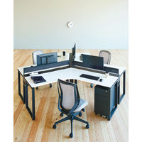 【組立設置込】Ceha プレノデスクシステム 120度天板デスク　幅1243×奥行1243×高さ720mm 天板ホワイト/脚ブラック　1台（4梱包）（取寄品）