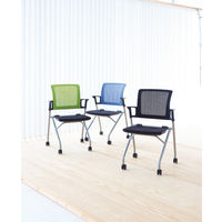 TOKIO コンパクトネスティングメッシュチェア グリーン AMC-2 GR 1脚 幅548mm ミーティングチェア キャスター付き スタッキング