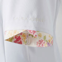 【再検品商品】住商モンブラン ローラアシュレイ ナースジャケット レディス 半袖 オフホワイト×アメリブルー 3L LW801-13　白衣（わけあり品）