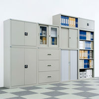 Ceha A4スチール書庫 抗菌 3段 引違い 下置き用 ライトグレー 幅880×奥行400×高さ1120mm 1台（2梱包）