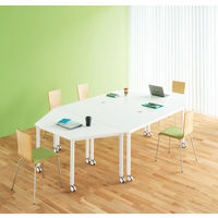 【車上渡し】アール・エフ・ヤマカワ キャスターテーブル 台形 ホワイト 幅1600×奥行693×高さ700mm RFCTT-WL8016DWH 1台（直送品）