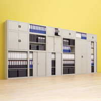 【組立設置込】Ceha A4スチール書庫 5段 シャッター扉 下置き用 ライトグレー 幅880×奥行400×高さ1850mm 1台（2梱包）