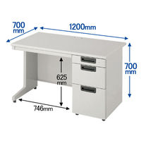 プラス 組立式スチールOAデスクシステム 片袖机 エルグレー 幅1200×奥行700×高さ700mm RY-127D-3 LGY 1台（2梱包）
