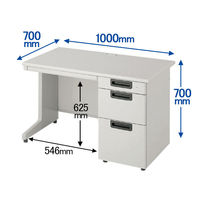 プラス 組立式スチールOAデスクシステム 片袖机 エルグレー 幅1000×奥行700×高さ700mm RY-107D-3 LGY 1台（2梱包）