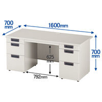 プラス 組立式スチールOAデスクシステム 両袖机 エルグレー 幅1600×奥行700×高さ700mm RY-167D-33 LGY 1台（3梱包）