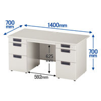 プラス 組立式スチールOAデスクシステム 両袖机 エルグレー 幅1400×奥行700×高さ700mm RY-147D-33 LGY 1台（3梱包）