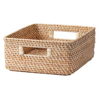 無印良品 重なるラタン角型バスケット 中 （Ｖ）約幅３５×奥行３６×高さ１６ｃｍ 1セット（1個×6） 良品計画