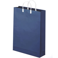 手提げ紙袋（マットフィルム貼り・ハッピータックタイプ）　平紐　紺　LL　1セット（180枚：90枚入×2箱）　スーパーバッグ  オリジナル