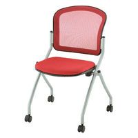 TOKIO メッシュネスティングチェア レッド 1箱（4脚入） 幅578mm ミーティングチェア キャスター付き 平行スタッキング