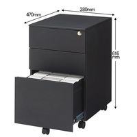 Ceha プレノデスクシステム スチールキャビネット 3段 ブラック 幅380×奥行470mm×高さ616mm 1台 サイドワゴン キャスター・鍵付き