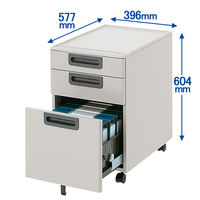 プラス 組立式スチールOAデスクシステム サイドキャビネット 3段 エルグレー 幅396×奥行577×高さ604mm 1台 ワゴン キャスター・鍵付き