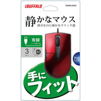 バッファロー 有線BlueLEDマウス 静音/3ボタン Mサイズ レッド BSMBU26SMRD 1個