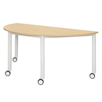 【アウトレット】アール・エフ・ヤマカワ キャスターテーブル 半円形 ナチュラル 幅1600×奥行800×高さ700mm 1台