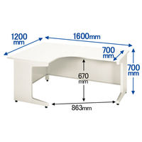 【組立設置込】プラス 組立式スチールOAデスクシステム L型デスク左用 ホワイト 幅1600×奥行1200×高さ700mm 1台（3梱包）