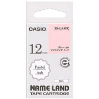 カシオ CASIO ネームランド テープ パステルタイプ 幅12mm ソフトピンクラベル グレー文字 8m巻 XR-12ASPK