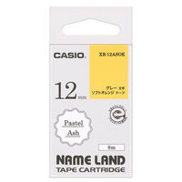 カシオ CASIO ネームランド テープ パステルタイプ 幅12mm ソフトオレンジラベル グレー文字 8m巻 XR-12ASOE