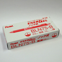 ぺんてる ゲルインクボールペン エナージェル 0.5mmニードルチップ 赤 ノック式 ブルー軸 BLN75-B 1箱（10本入）