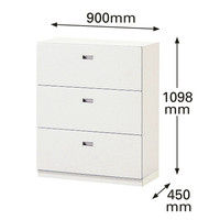 【組立設置込】イトーキ シンラインキャビネット 3段 ラテラル 引出し 下置用 ホワイト 幅900×奥行450×高さ1098mm 1台(直送品）（直送品）