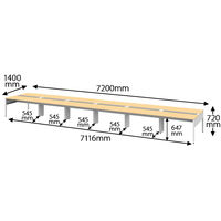 イトーキ サリダLFデスク フリーアドレスデスク 引出し無し ナチュラル 幅7200×奥行1400×高さ720mm 1台（18梱包）
