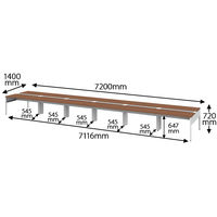 イトーキ サリダLFデスク フリーアドレスデスク 引出し無し ミディアムウッド 幅7200×奥行1400×高さ720mm 1台（18梱包）
