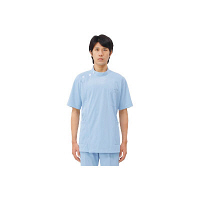 住商モンブラン メンズ医務衣（ケーシージャケット） 医療白衣 半袖 サックスブルー（水色） LL 72-964（直送品）