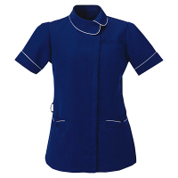 AITOZ（アイトス） アシンメトリーカラーチュニック ナースジャケット 医療白衣 半袖 ネイビー×ホワイト M 861115