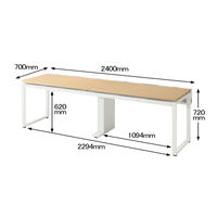 Ceha プレノデスクシステム フリーアドレスデスク 2連 引出し付き オーク天板/ホワイト脚 幅2400×奥行700×高さ720mm 1台 (8梱包)