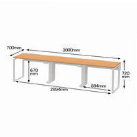 Ceha プレノデスクシステム フリーアドレスデスク 3連 引出し無し オーク天板/ホワイト脚 幅3000×奥行700×高さ720mm 1台 (9梱包)