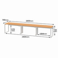 Ceha プレノデスクシステム フリーアドレスデスク 3連 引出し無し オーク天板/ホワイト脚 幅3600×奥行700×高さ720mm 1台 (9梱包)