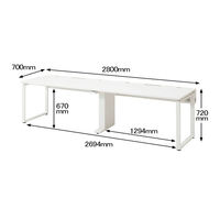 Ceha プレノデスクシステム フリーアドレスデスク 2連 引出し無し ホワイト天板/ホワイト脚 幅2800×奥行700×高さ720mm 1台 (6梱包)