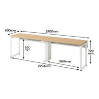 Ceha プレノデスクシステム フリーアドレスデスク 2連 引出し無し オーク天板/ホワイト脚 幅2400×奥行600×高さ720mm 1台 (6梱包)