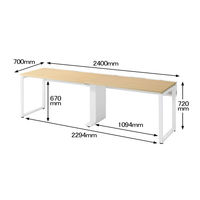 Ceha プレノデスクシステム フリーアドレスデスク 2連 引出し無し オーク天板/ホワイト脚 幅2400×奥行700×高さ720mm 1台 (6梱包)