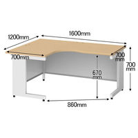 【組立設置込】プラス スチールOAデスク フラットライン L型デスク左 幅1600×奥行1200×高さ700mm  メープル×ホワイト 1台（3梱包）（取寄品）